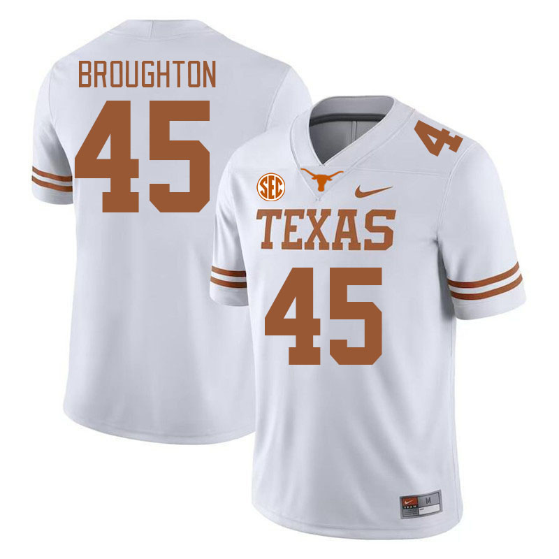 Texas Longhorns #45 Vernon Broughton SEC Conference College Football Jerseys Stitched Sale-White